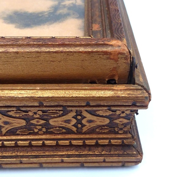 Vintage Framed Victorian‎ Print Ornate Carved Jewelry Box Mirrored 11x9" - Picture 13 of 13